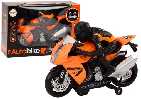 LEAN Toys Motor Z Motocyklistą Światła Dźwięki Czujnik Przeszkód Pomarańczowy