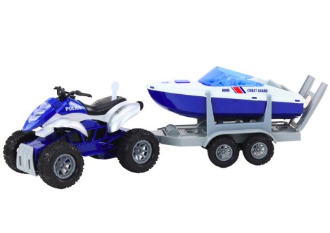 LEAN Toys Quad Policyjny z Przyczepą do przewozu Łodzi oraz Motorówką LEAN Toys Quad Policyjny z Przyczepą do przewozu Łodzi oraz Motorówką