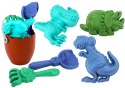 LEAN Toys Zestaw Do Piasku Dinozaury Wiaderko Jajo Grabki Łopatka Foremki