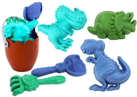 LEAN Toys Zestaw Do Piasku Dinozaury Wiaderko Jajo Grabki Łopatka Foremki