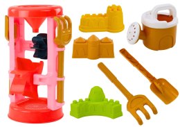 LEAN Toys Zestaw Zabawek Do Piasku Młynek Foremki Zamki Konewka Różowy