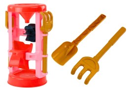 LEAN Toys Zestaw Zabawek Do Piasku Młynek Foremki Zamki Konewka Różowy