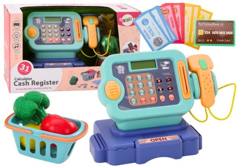 LEAN Toys Kasa Fiskalna Nauka Liczenia Monety Koszyk Światła Dźwięki Niebieska