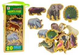 LEAN Toys Zestaw Magnesy Drewniane Dzikie Zwierzęta Safari 20 Sztuk