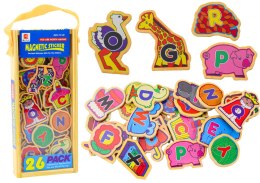LEAN Toys Zestaw Magnesy Drewniane Literki Obrazki Zwierzęta Przedmioty 26 Sztuk