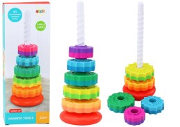 LEAN Toys Piramida Obrotowa Wieża Sorter Układanka Tęczowa 36cm 6 El.