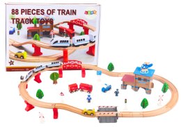 LEAN Toys Zestaw Pociąg Tory Kolejka Drewniana Auta Budynki 88 El