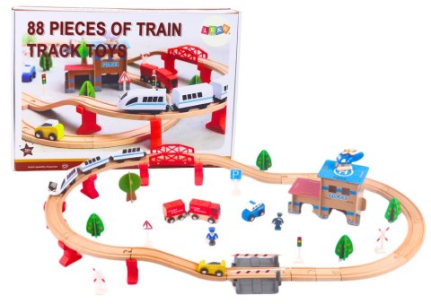 LEAN Toys Zestaw Pociąg Tory Kolejka Drewniana Auta Budynki 88 El LEAN Toys Zestaw Pociąg Tory Kolejka Drewniana Auta Budynki 88 El