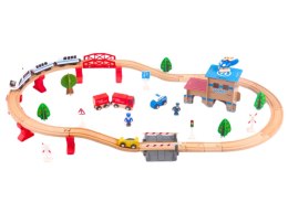 LEAN Toys Zestaw Pociąg Tory Kolejka Drewniana Auta Budynki 88 El