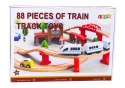 LEAN Toys Zestaw Pociąg Tory Kolejka Drewniana Auta Budynki 88 El