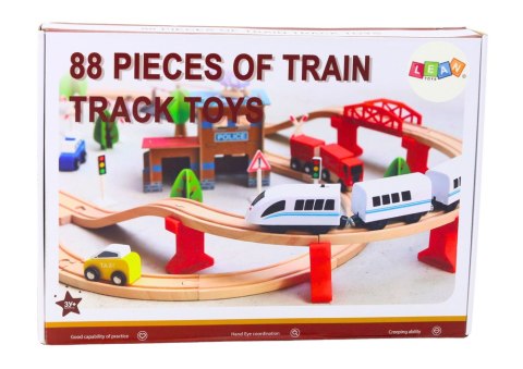 LEAN Toys Zestaw Pociąg Tory Kolejka Drewniana Auta Budynki 88 El LEAN Toys Zestaw Pociąg Tory Kolejka Drewniana Auta Budynki 88 El