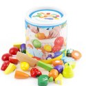 LEAN Toys Zestaw Warzyw i Owoców Do Krojenia W Wiaderku Deska Nóż Drewniane