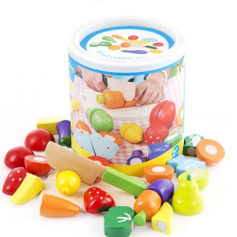 LEAN Toys Zestaw Warzyw i Owoców Do Krojenia W Wiaderku Deska Nóż Drewniane LEAN Toys Zestaw Warzyw i Owoców Do Krojenia W Wiaderku Deska Nóż Drewniane