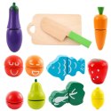 LEAN Toys Zestaw Warzyw i Owoców Do Krojenia W Wiaderku Deska Nóż Drewniane