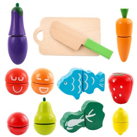 LEAN Toys Zestaw Warzyw i Owoców Do Krojenia W Wiaderku Deska Nóż Drewniane LEAN Toys Zestaw Warzyw i Owoców Do Krojenia W Wiaderku Deska Nóż Drewniane