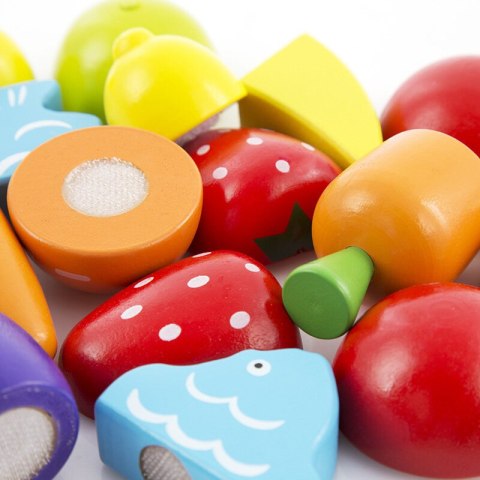 LEAN Toys Zestaw Warzyw i Owoców Do Krojenia W Wiaderku Deska Nóż Drewniane LEAN Toys Zestaw Warzyw i Owoców Do Krojenia W Wiaderku Deska Nóż Drewniane