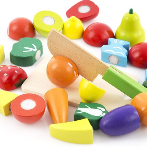 LEAN Toys Zestaw Warzyw i Owoców Do Krojenia W Wiaderku Deska Nóż Drewniane LEAN Toys Zestaw Warzyw i Owoców Do Krojenia W Wiaderku Deska Nóż Drewniane
