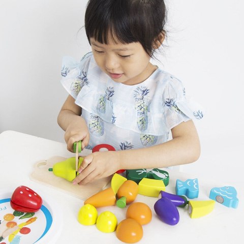 LEAN Toys Zestaw Warzyw i Owoców Do Krojenia W Wiaderku Deska Nóż Drewniane LEAN Toys Zestaw Warzyw i Owoców Do Krojenia W Wiaderku Deska Nóż Drewniane