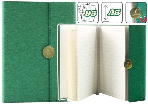 LEAN Notes Biurowy Na Magnes Notatnik A5 W Linie Z Obiciem Zielony LEAN Notes Biurowy Na Magnes Notatnik A5 W Linie Z Obiciem Zielony