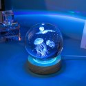 LEAN Świecąca Kryształowa Kula 3D Meduza Lampka Drewniana Podstawka