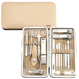 LEAN Zestaw Do Manicure I Pedicure w Etui Przybornik Beżowy 20el