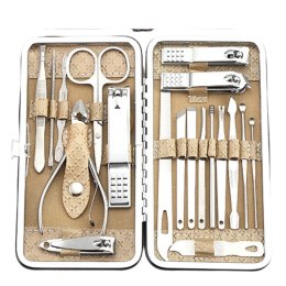 LEAN Zestaw Do Manicure I Pedicure w Etui Przybornik Beżowy 20el