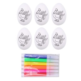 LEAN TOYS Jajka Wielkanocne Styropianowe Do Malowania Pisaki Flamastry Koguty 6szt