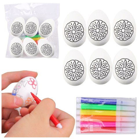 LEAN TOYS Jajka Wielkanocne Styropianowe Do Malowania Pisaki Wzór Kwiat A 6szt LEAN TOYS Jajka Wielkanocne Styropianowe Do Malowania Pisaki Wzór Kwiat A 6szt