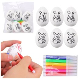LEAN TOYS Jajka Wielkanocne Styropianowe Do Malowania Pisaki Wzór Zając B 6szt