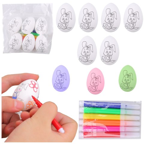 LEAN TOYS Jajka Wielkanocne Styropianowe Do Malowania Pisaki Wzór Zając C 6szt LEAN TOYS Jajka Wielkanocne Styropianowe Do Malowania Pisaki Wzór Zając C 6szt
