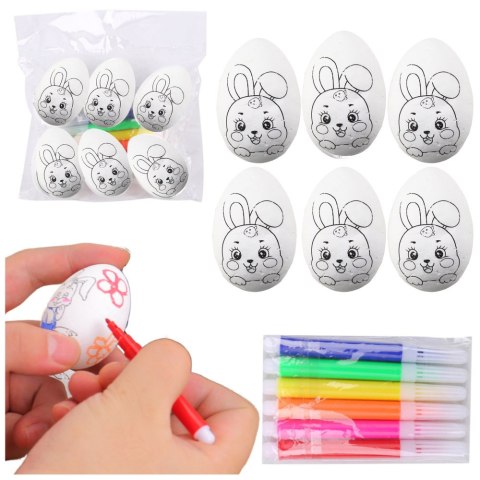 LEAN TOYS Jajka Wielkanocne Styropianowe Do Malowania Pisaki Wzór Zając D 6szt LEAN TOYS Jajka Wielkanocne Styropianowe Do Malowania Pisaki Wzór Zając D 6szt