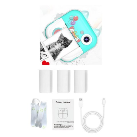LEAN Toys Aparat Natychmiastowy z Drukarką Termiczną Gry 3 Rolki Kotek Niebieski LEAN Toys Aparat Natychmiastowy z Drukarką Termiczną Gry 3 Rolki Kotek Niebieski