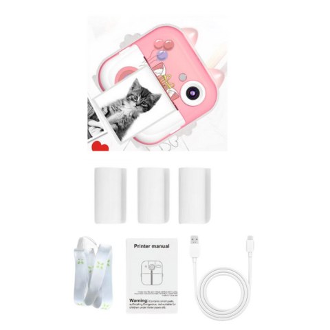LEAN Toys Aparat Natychmiastowy z Drukarką Termiczną Gry 3 Rolki Kotek Różowy LEAN Toys Aparat Natychmiastowy z Drukarką Termiczną Gry 3 Rolki Kotek Różowy