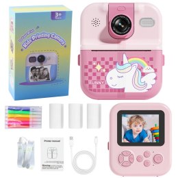 LEAN Toys Aparat Natychmiastowy z Drukarką Termiczną Gry 3 Rolki Różowy Jednorożec
