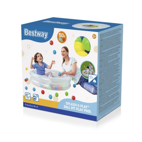 Dmuchany Basenik 2w1 dla dzieci 2+ Niebieski BESTWAY 91x20cm Brodzik + Suchy basen + 50 piłeczek Dmuchany Basenik 2w1 dla dzieci 2+ Niebieski BESTWAY 91x20cm Brodzik + Suchy basen + 50 piłeczek