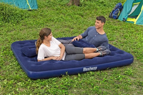 Dmuchany Materac do spania Queen 2-osobowy flokowany BESTWAY 203x152x22cm + Pompka + 2 Poduszki Dmuchany Materac do spania Queen 2-osobowy flokowany BESTWAY 203x152x22cm + Pompka + 2 Poduszki