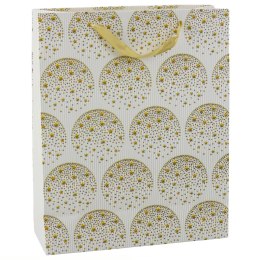 LEAN Torba Prezentowa Elegancka Złote Gwiazdki Biała 32 x 26 x 12 cm