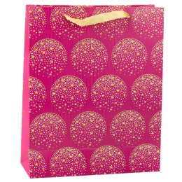 LEAN Torba Prezentowa Elegancka Złote Gwiazdki Różowa 32 x 26 x 10 cm