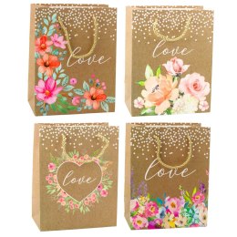 LEAN Torba Prezentowa Napis Love Kwiaty 23 x 18 x 10,5 cm