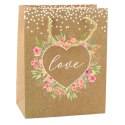 LEAN Torba Prezentowa Napis Love Kwiaty 23 x 18 x 10,5 cm