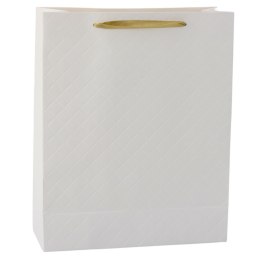 LEAN Torba Prezentowa Papierowa Biała Elegancka Złote Kropki 32 x 26 x 12cm