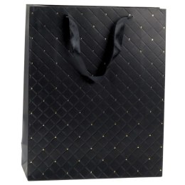 LEAN Torba Prezentowa Papierowa Elegancka Złote Kropki Czarna 32 x 26 x 10cm
