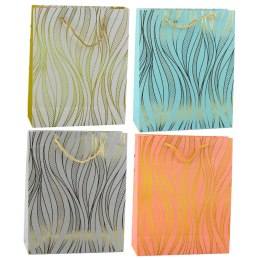 LEAN Torba Prezentowa Papierowa Linie Faliste Złote 32 x 26 x 12 cm
