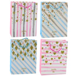 LEAN Torba Prezentowa Papierowa Niebieska Różowa Brokat 23 x 18 x 10,5 cm