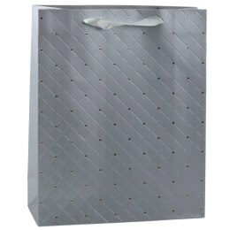 LEAN Torba Prezentowa Papierowa Szara Elegancka Złote Kropki 32 x 26 x 10cm