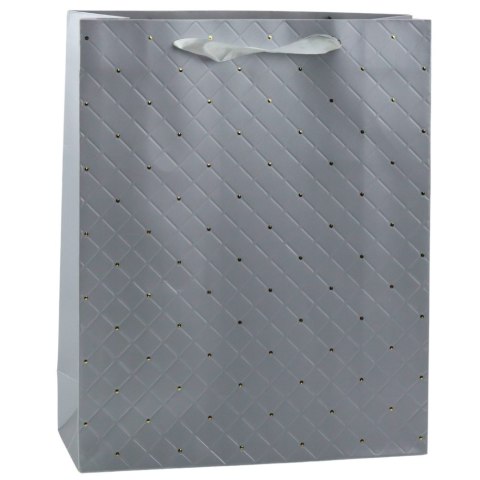 LEAN Torba Prezentowa Papierowa Szara Elegancka Złote Kropki 32 x 26 x 10cm