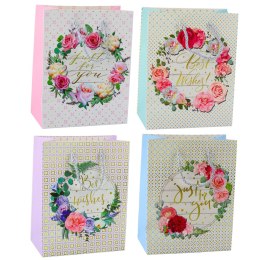 LEAN Torba Prezentowa Wzory Kwiaty Best Wishes 23 x 18 x 10,5 cm