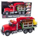 LEAN Toys Ciężarówka Z Dźwigiem Do Drewna Światła Dźwięki Czerwona 1:14