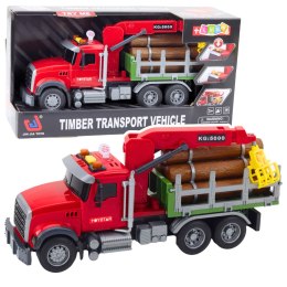 LEAN Toys Ciężarówka Z Dźwigiem Do Drewna Światła Dźwięki Czerwona 1:14