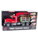 LEAN Toys Ciężarówka Z Dźwigiem Do Drewna Światła Dźwięki Czerwona 1:14